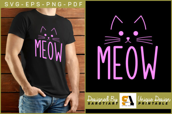 Cat Design Funny Meow Lettering Review